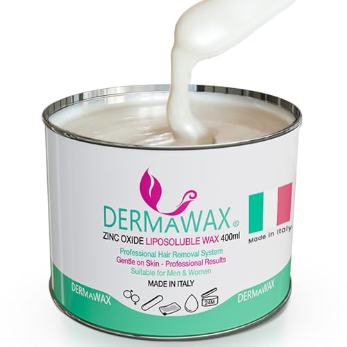 Dermawax Cera Depilatoria Calda 400 ml con Ossido di Zinco – Cera Liposolubile Professionale per Pelli Sensibili – Sistema con Strisce Vlies – Corpo, Viso, Bikini – Made in Italy