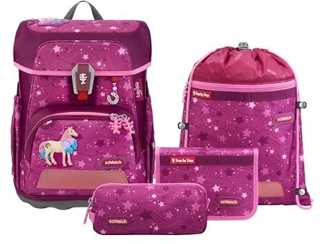 Step by Step Schulranzen-Set Cloud schleich® bayala® „Marshmallow Einhorn“ 5-teilig, rosa, ergonomischer Tornister mit Reflektoren, höhenverstellbar mit Easy Belt für Kinder ab der 1. Klasse, 19L