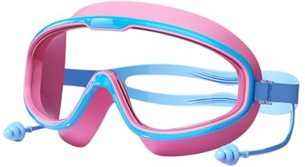 AWJUWHBJ Kids Swimming Goggles Children Swim With Earplugs Nose Clip Frogs Resistant Wide View For 3-16 Large Frame Goggles