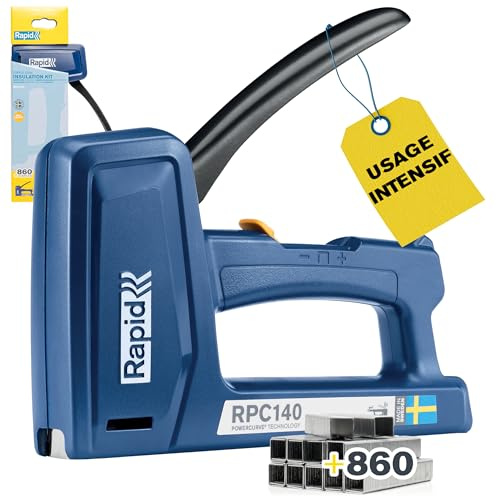 Rapid RPC140 Graffatrice Manuale con 860 Graffe n.140, per il Fissaggio di Tappezzeria, Cavi e Moquette su Pareti in Legno, Tecnologia PowerCurve 50% Meno Faticosa, Realizzata in Svezia (5001750)