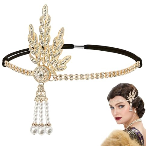 Diadema Años 20, Banda Head Great Gatsby Accesorio, Accesorio para el Cabello con Borlas Vintage, Diadema de Strass con Perlas, Accesorio para Fiestas Temáticas Carnaval