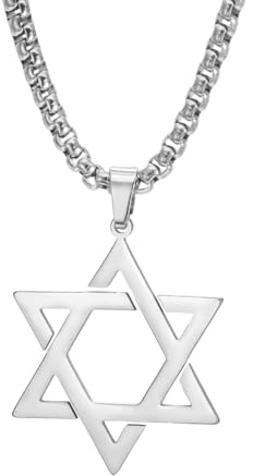 LIKGREAT Collana Stella di David per Uomo e Donna Ciondolo Esagonale in Acciaio Inox Gioiello Religioso Ebraico di Protezione per Hanukkah (Argento)