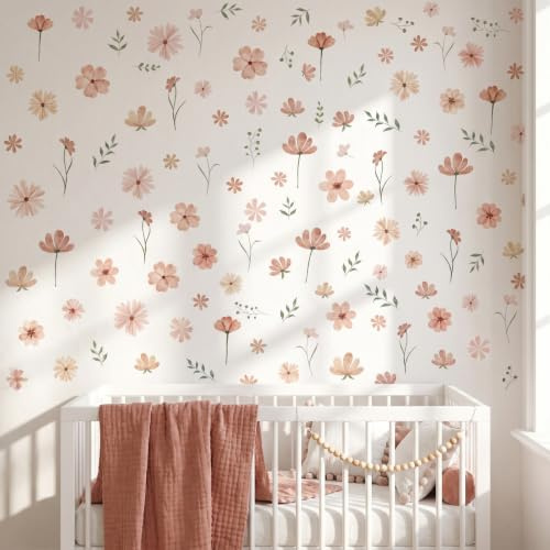 Nivofu 9 Hojas Pegatinas Pared Decorativas Flores con Espatula, 20x30cm Vinilos de Pared Decorativos Botanicos, Adesivos Paredes Decoracion Impermeable para Habitacion Nina, Dormitorio y Guarderia