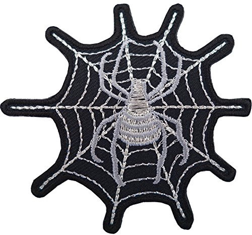 ELLU Spinnennetz-Aufnäher, zum Aufbügeln oder Aufnähen, für T-Shirts, Jeans, Jacken, Taschen, besticktes Biker-Abzeichen, 1 Stück, Mittel, Schwarz, Gothic Biker, Patch