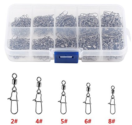 VGEBY Kit Emerillon Agrafes de Pêche Anneaux Connecteur INOX Pivotant Snap pour Montages Ligne de Pêche - #2#4#5#6#8 Lot de 210PCS