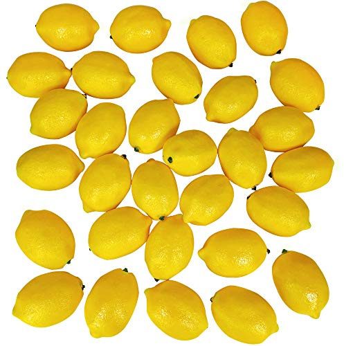 Winlyn 30 Pack Faux Yellow Lemons Artificial Fruits Fake Lemons Lifelike Simulation for Lemonade Party Kitchen Table Summer Decorations Vase Fillers Fruit Bowl Lemon Wreath Garland Photography Props