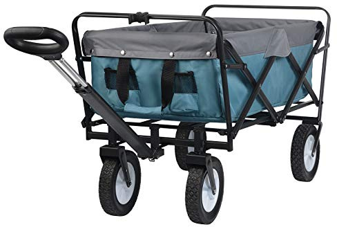 Laneetal vikbar bollerbil hopfällbar bil handvagn utomhusvagn strandbil vikbar med teleskop inkl.2 nätfickor upp till 80 kg lastkraft Outdoor hopfällbar bil blå