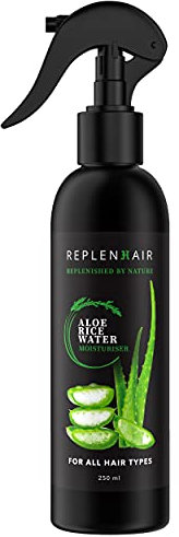 Replenhair Rice Water Aloe Vera Hair Growth Spray – Leave-In Conditioner for Thicker, Longer Hair – Reduces Hair Fall – 12H Hydration, 100% Natural & Organic Hydrating Mist - 250ml