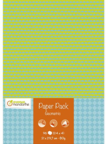 Avenue Mandarine CC058C - PAPER PACK - Pack of 96 sheets of creative paper printed on both sides A4 - GEOMETRIC - Children's Creative and Leisure Activity - DIY