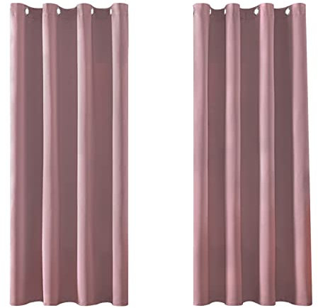 MRTREES Vorhang Blickdicht Gardinen Thermovorhang mit Ösen Verdunklungsvorhang Ösenschal Vorhänge Kurz Modern 160×140cm(H×B) Altrosa 2er Set für Hotels Büros Wohnzimmer Schlafzimmer Kinderzimmer