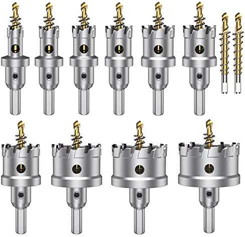 ASNOMY 12pcs Lochsäge Hartmetall-Bohrer, 16–54 mm Metall Lochsäge Bohrer Set, TCT Carbid Lochsägen-Set, titanbeschichteter Zentrierbohrer aus Hartmetall, für Edelstahl, Eisen, Holz, Kunststoff
