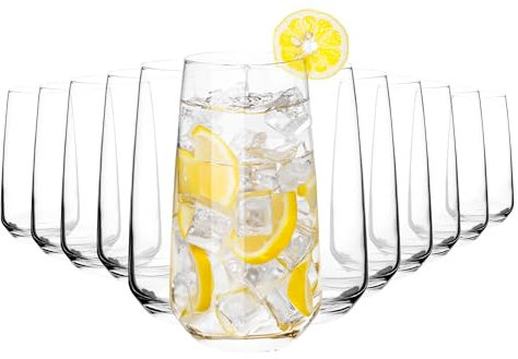 Homiu Highball Drinking Tumbler Glasses | Set of 12 | 480 ML | Crystal Glasses | Highball Glasses | Drinking Glassware | Florence Collection | Dishwasher Safe