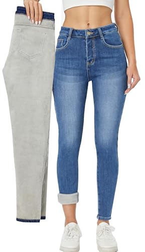 heipeiwa Women's Fleece Lined Jeans Winter Jeans Thermal Stretch Warm Flannel Lined Skinny Denim Pants