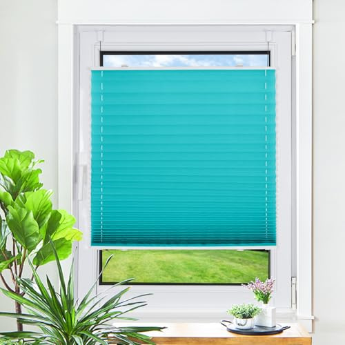 Homland Plissee ohne Bohren Klemmfix Türkis B70 x H120 cm, Plissees für Fenster und Tür, Jalousie Easyfix Plisseerollo mit Klemmträger Sonnenschutz und Sichtschutz lichtdurchlässig Rollo