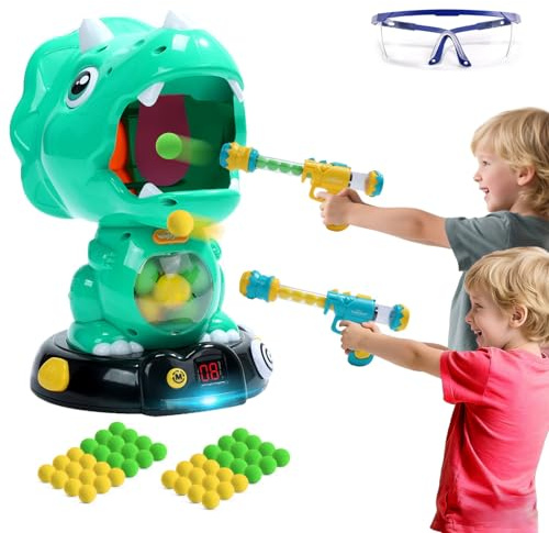 EagleStone Moveable Dinosaur Shooting Toys for Kids, Triceratops Dino Shooting Games with 2 Gun, 48 Balls, LCD Score Record, for Boys and Girls, Party Favor for Indoor and Outdoor