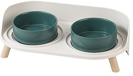 Ciotole rialzate in ceramica per gatti, set di ciotola doppia con supporto antiscivolo, adatte a cani piccoli e cuccioli, per cibo e acqua, altezza confortevole, facili da pulire, 2 x 320 ml - Verde