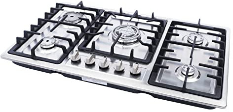 TaNeHaKi Cuisinière à gaz à 5 flammes - Plaque de cuisson à gaz naturel / propane - En acier inoxydable - 5 brûleurs, HG-HSYXF-2032