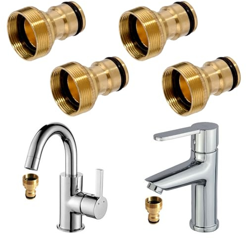 Brass Universal 4-Pcs Tap Connector Set - Adaptor Pipe Joiner, Universal Fitting Water Connector Adapter Tool for Kitchen & Garden Watering