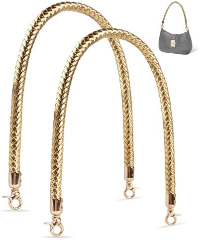 MEGAVOW 2 st Utbytbara Väskremmar med Flätat Handtag, Handväskremmar i PU-läder, Axelrem med Metallkrok, DIY-tillbehör för Väskor, Guld, 60 cm