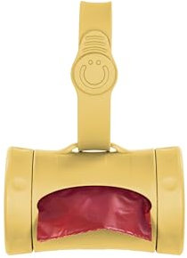 Ubbi Retractable Dog Poop Bag Holder and Dispenser with Silicone Strap Leash Attachment, Includes 2 Roll of Lavender Scented Leakproof Waste Bags, Yellow