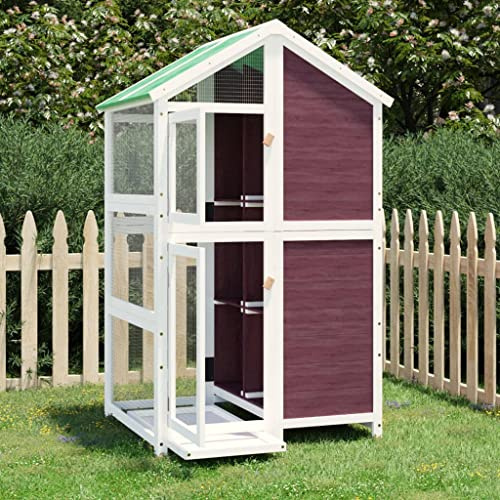 Swpsd Large Bird House, Outdoor Aviary in Mocha and White, Featuring Solid Pine Wood Construction, Wire Mesh Enclosure, and Water-resistant Roof