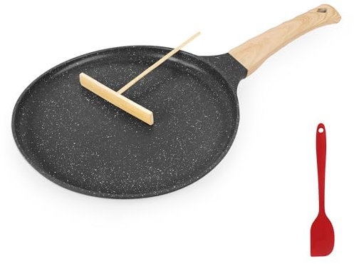AUROAY Non Stick Crepe Pan 24cm Pancake Frying Pan Aluminium Omelette Pan for Gas Stove and Induction Hob