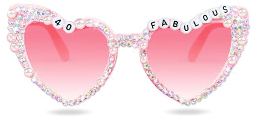 Topfunyy Lunettes de soleil 40e anniversaire pour femmes - Rose 40 & Fabulous Brillant Diamant Perle Lunettes de soleil pour femmes Accessoires de fête 40e anniversaire