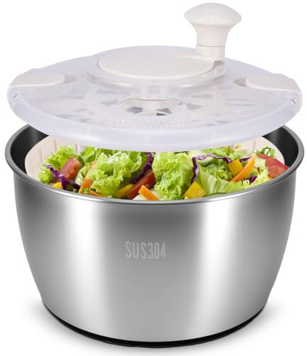 Centrifuga per insalata in acciaio inox 304, 5 l, di alta qualità con coperchio, fondo antiscivolo, grande centrifuga per insalata con azionamento a manovella, facile da pulire, adatta per insalate