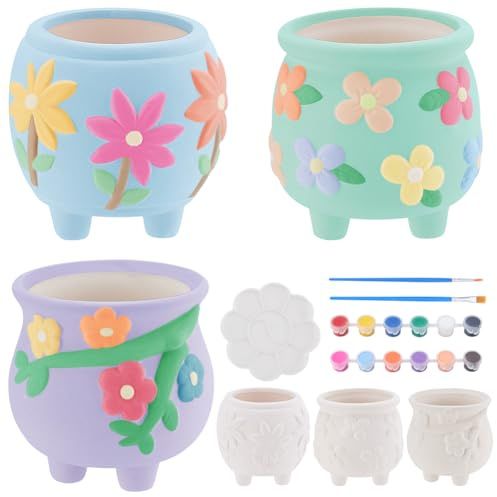 WEBEEDY 3 Sets Ceramic Vases Painting Kit DIY Paint Your Own Pottery Vase, at Home Pottery Painting Kit for Adults, Ceramic Vases Art and Craft Supplies for Fun Activity Home Decor Creative Gift