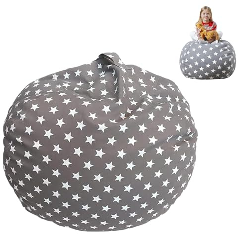 Sacco Stoccaggio Bambini, Pouf In Peluche, Borsa Portaoggetti Per Giocattoli Peluche, Sacco Multiuso Per Cameretta per Organizzare Giocattoli e Vestiti (Stelle Grigie, 22 Pollici)