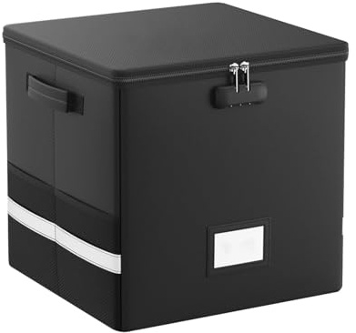 Boîte de rangement pour disques vinyles : organiseur verrouillable, étui ignifuge, conteneur étanche | Design pliable avec couvercle et poignée pour collection d'albums précieux, archives de musique