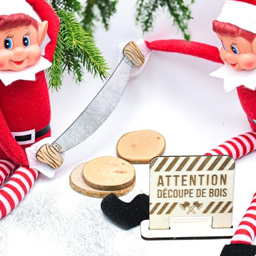 Kit bétise du Lutin farceur bûcheron, découpe de bois, duo, scie pour 2 lutins, scratch pour tenir mains des lutins, avec ou sans peluche, idée cadeau, enfants, décembre