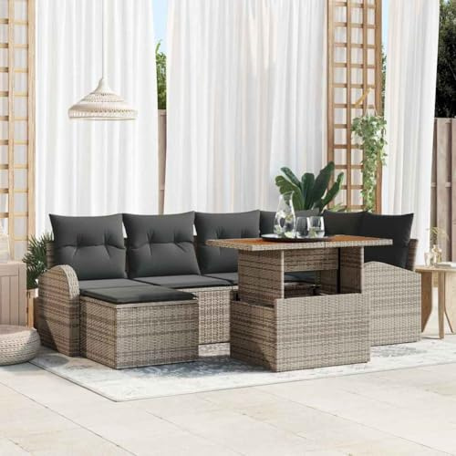 Frdhee Divano lounge, mobili lounge, divano da giardino con cuscino, 7 pezzi, grigio, per ambienti piscina, case vacanze terrazza