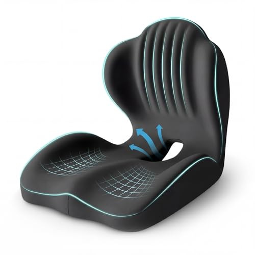 Ergonomic Waist Support and Seat Cushion, 2-in-1 Memory Foam Pad, Hollow Design for Coccyx, Suitable for Office Chairs, Car Safety Seats and Household Use - Relieves Lower Back and Hip Pain (Black)
