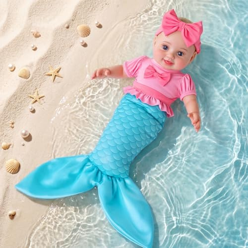 BABESIDE Poupee Bebe Reborn Fille, Vinyle Mermaid Poupon Sirènes de 38 cm | Bébé Reborn Réaliste avec Corps en Tissu, Jouet Nouveau né pour Fille de 3+ Ans, Poupée Baby Doll avec Tail& Accessories
