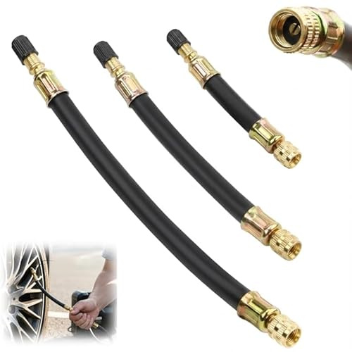 Prolongador Válvula Neumático Goma Flexible Adaptador Válvula Schrader para Bicicleta Camión Coche Moto Patinete Eléctrico Extensión Boquilla Aire 110mm 150mm 210mm Pack de 3 Negro para Inflado Ruedas