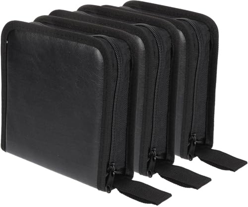 TOMETURE Borsa per CD e Dvd in Pelle Pu Nera 3 Pezzi, Organizer Portatile Salvaspazio Resistente a Deformazioni, per Auto e Viaggi