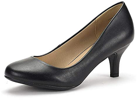 DREAM PAIRS Women's LUVLY Court Shoes Sandals Bridal Wedding Party Low Heel Pump Shoes, Size 6, Black/Pu