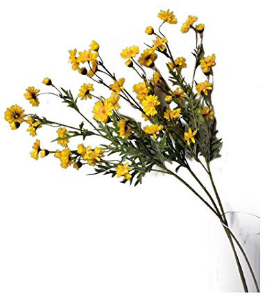 Suandsu 3 Bouquet Artificial Daisy Chamomile Fake Silk Marguerites Flowers Home Hotel Office Garden Craft Art Decor Long Stem 29'' High Yellow