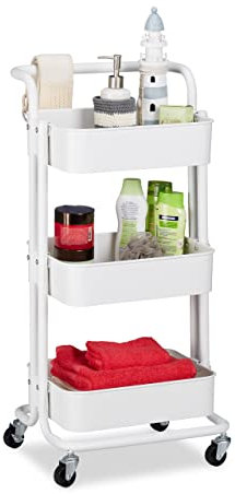 Relaxdays Rollwagen, 3 Etagen, 2 Bremsen, Allzweckwagen Küche, Bad, Büro, Rollregal, Metall, HBT 84 x 42 x 37 cm, weiß, 10034150_49