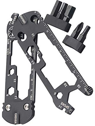 Multi Function Repairing Tool, Aluminum Multi-Tool Wrench Pocket Tool with Screwdriver/Wrench/Ruler for Outdoor Travel Camping Adventure Daily (Black)