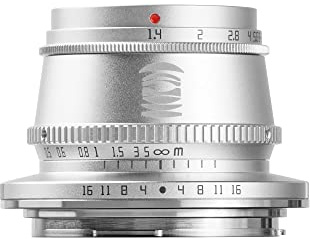 TT Artisan 35mm F1.4 APS-C Objekt Anschluss Fuji X Mount Silver Weitwinkelobjektiv mit manuellem Fokus TTAL3514FXS Silber