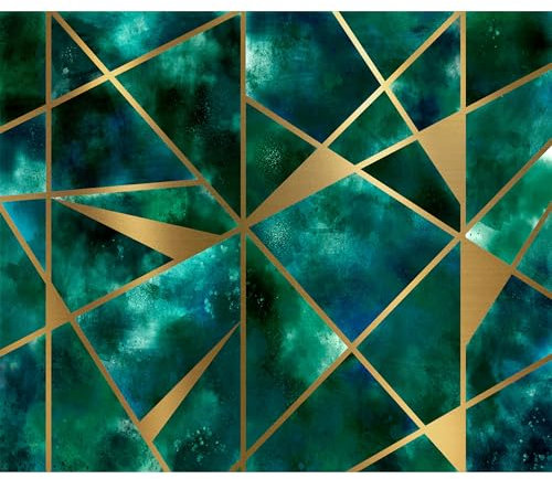 decomonkey Fototapete selbstklebend Abstrakt Geometrisch 441x315 cm XXL Selbstklebende Tapeten Wand Fototapeten Tapete Wandtapete klebend Klebefolie Deko Modern Muster Aquarell Grün Blau