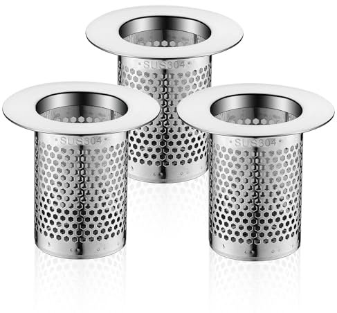 3 Stück Abflusssieb Waschbecken, PARFCO 5,5 x 5 cm Edelstahl Haarsieb Dusche, Silber Waschbecken Sieb, Spülbecken Sieb für Balkon Küchen Badezimmer Abflussfilter