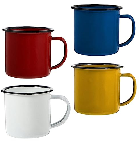 UPKOCH Enamel Mug 4 Pack 8Oz Vintage Camping Cups Set Retro Enamel Drinking Mugs for Home Office Outdoor Picnic Tea Coffee Use