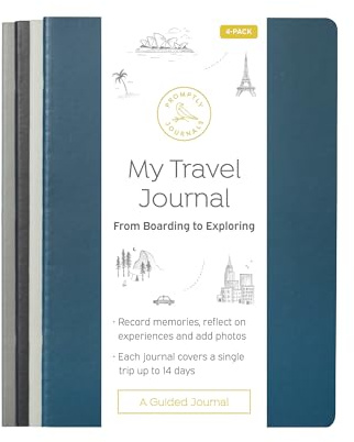 Promptly Journals, My Travel Journal (4-Pack): From Boarding to Exploring (Manhattan, Paperback) | Vacation Journal | Travel Memories Journal | Trip Journal