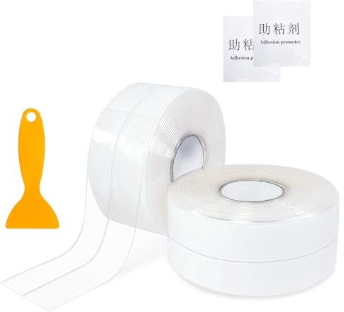 dabinzhijia 2 Rouleaux Joint Salle de Bain, Ruban Etanchéité Auto-Adhésif, Joint Silicone Transparent Anti Moisissure, Bande d'étanchéité pour Cuisine, Bain, Wc, (3,2 M par rouleau)