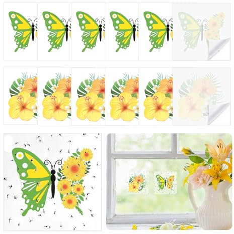 HONMOK 50pcs Fliegenfalle Innenbereich Blumen&Schmetterling, Fenster-Fliegenstreifen, Fliegenköder Aufkleber, Fruchtfliegenfalle Klebefalle, Insektenfalle Drinnen für Mücken Motten Insekten Mehrweg