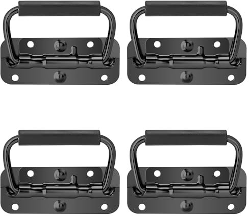 Poignée Pliable 4 Pièces en Acier Inoxydable avec Manche en Caoutchouc pour Boîte à Outils et Rangement, 100x40mm (Noir)