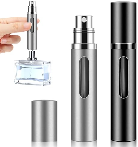 Encuryna 8ml Parfümzerstäuber Nachfüllbar, 2 Stück Leer Reise Parfüm Zerstäuber, Mini Portable Sprühflasche mit Fenster für Unterwegs (Schwarz & Grau)